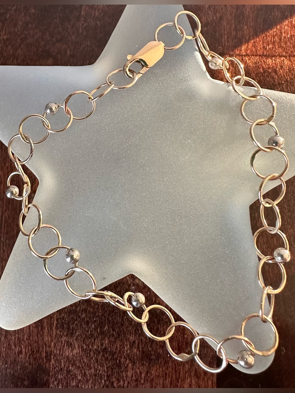 Gold Filled sterling silver anklet with sterling silver beads, 10 inches